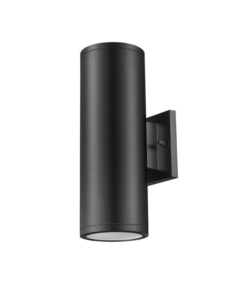 120W Incandescent 2-Light 12.75in. Outdoor Wall Sconce in Black / Frosted Glass 