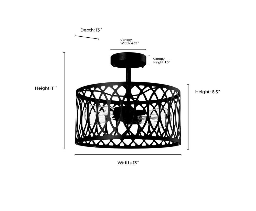 1-Light Semi-Flush Mount Ceiling Light in Matte Black 