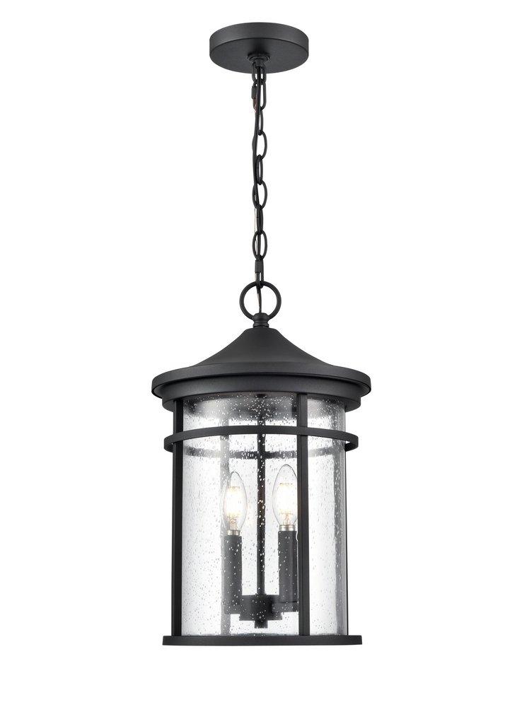 2-Light Outdoor Hanging Lantern in Textured Black 