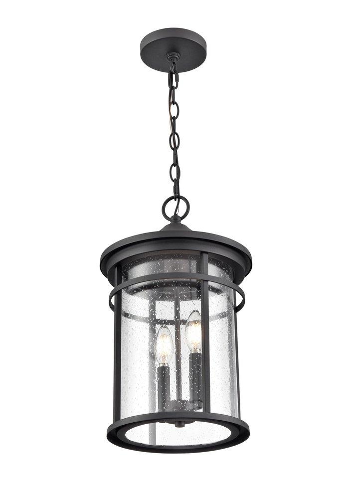 2-Light Outdoor Hanging Lantern in Textured Black 
