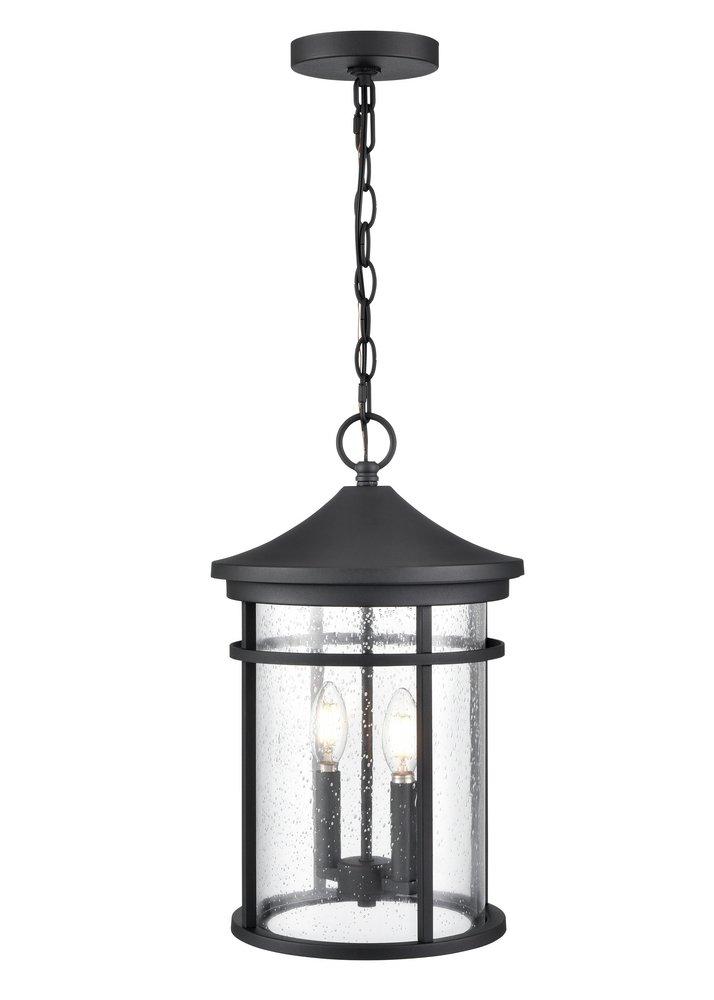 2-Light Outdoor Hanging Lantern in Textured Black 