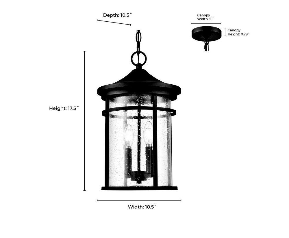 2-Light Outdoor Hanging Lantern in Textured Black 