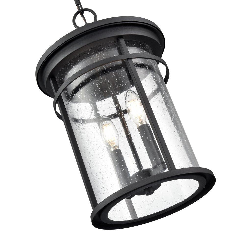 2-Light Outdoor Hanging Lantern in Textured Black 