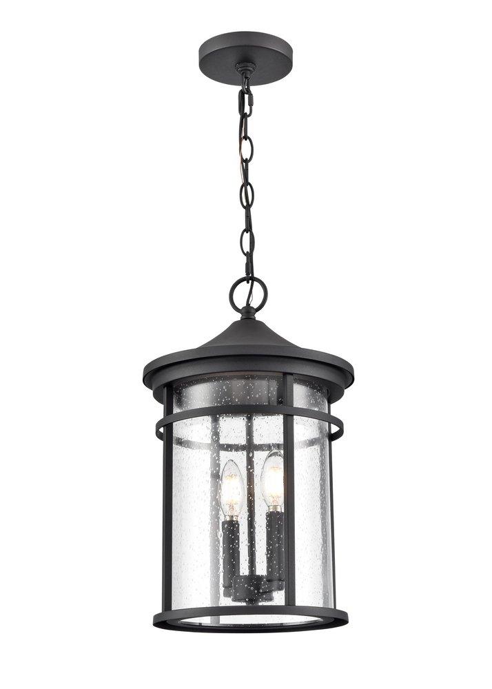 2-Light Outdoor Hanging Lantern in Textured Black 