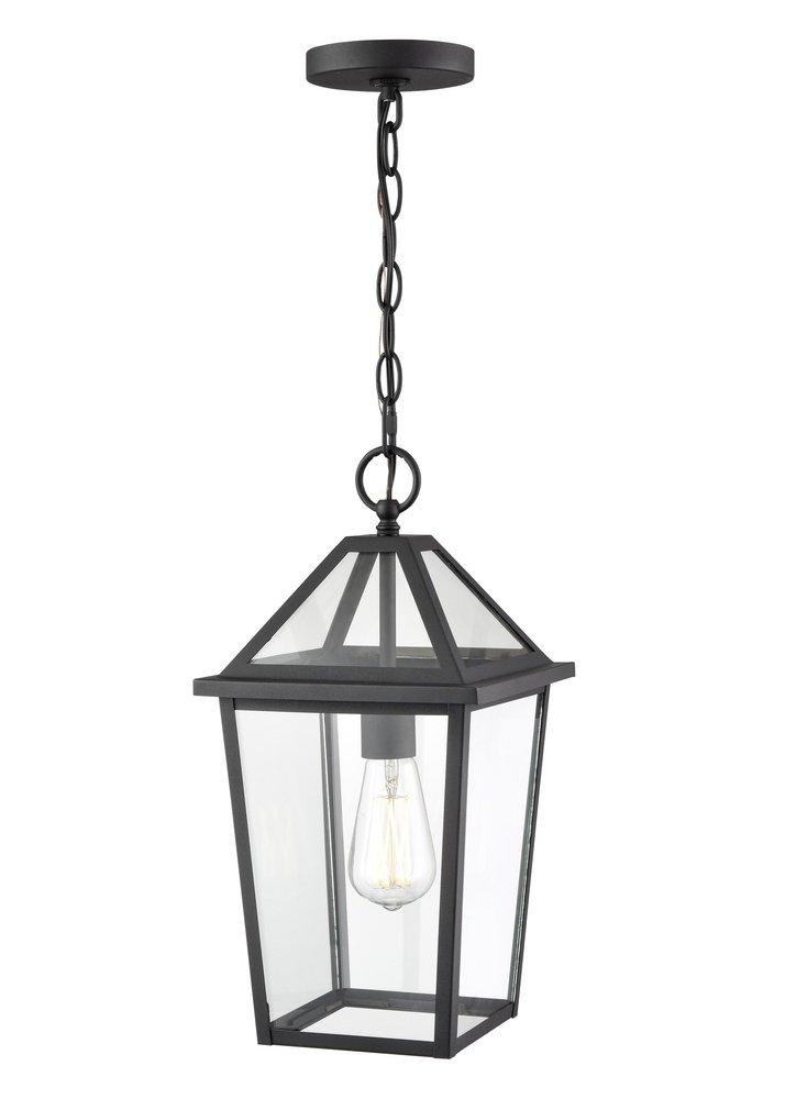 1-Light Outdoor Hanging Lantern in Textured Black 