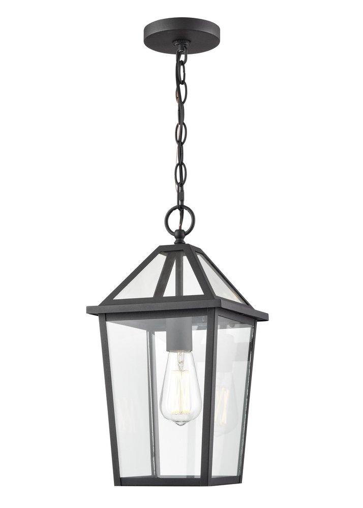 1-Light Outdoor Hanging Lantern in Textured Black 