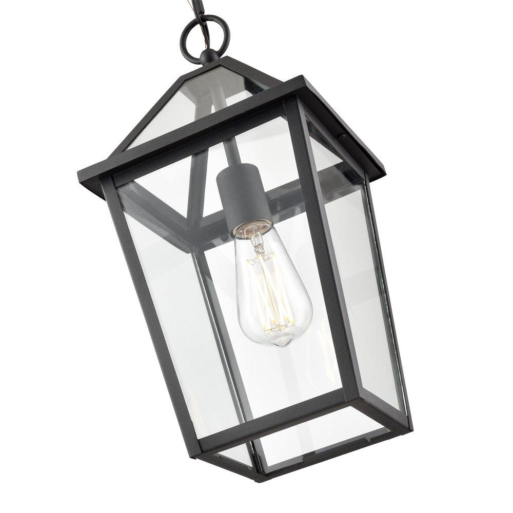 1-Light Outdoor Hanging Lantern in Textured Black 