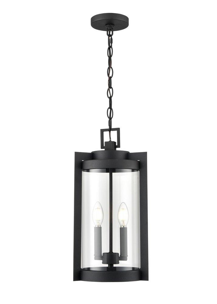 2-Light Outdoor Hanging Lantern in Textured Black 