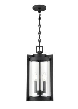 2-Light Outdoor Hanging Lantern in Textured Black