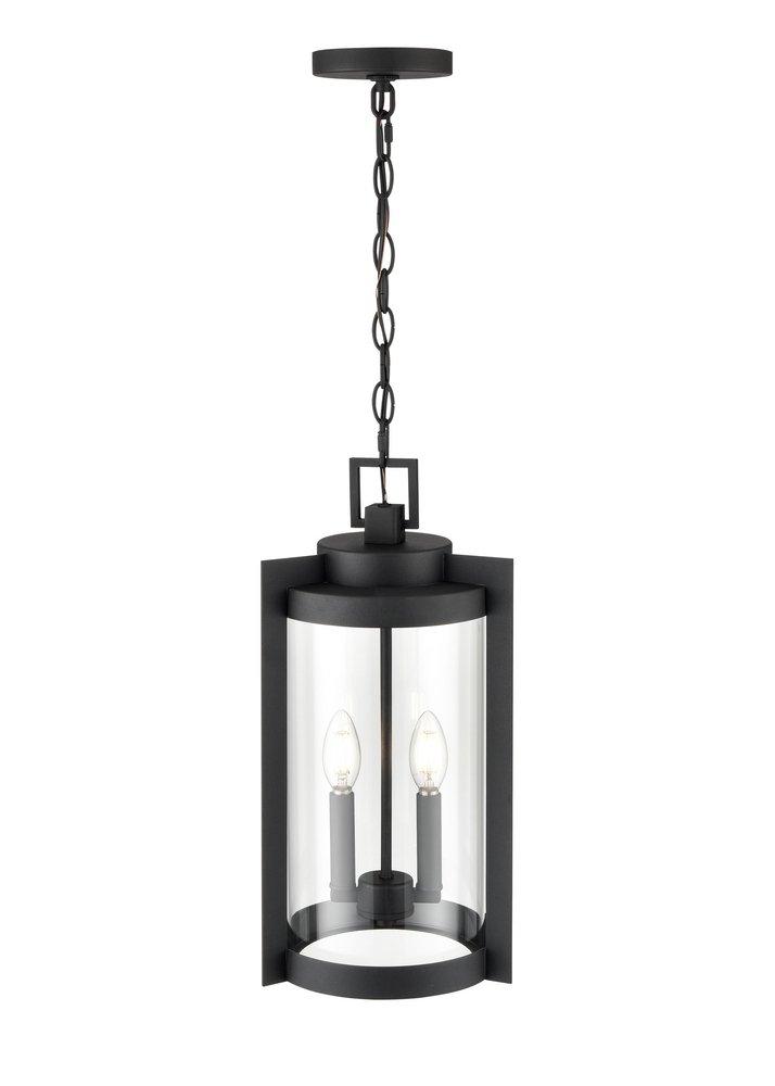 2-Light Outdoor Hanging Lantern in Textured Black 