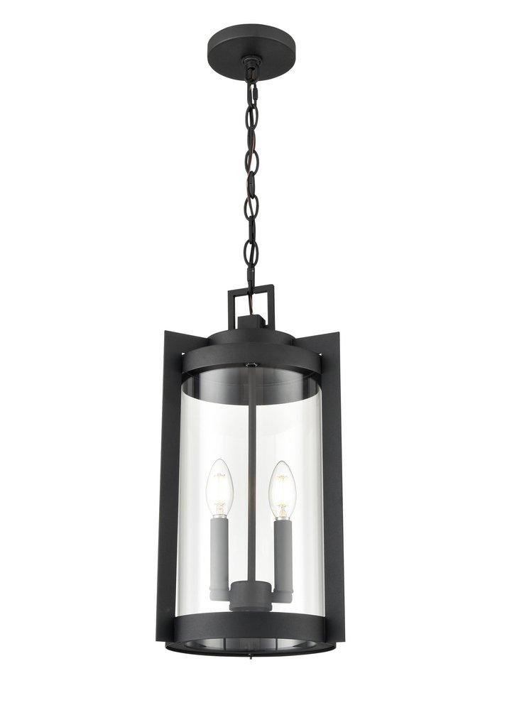 2-Light Outdoor Hanging Lantern in Textured Black 