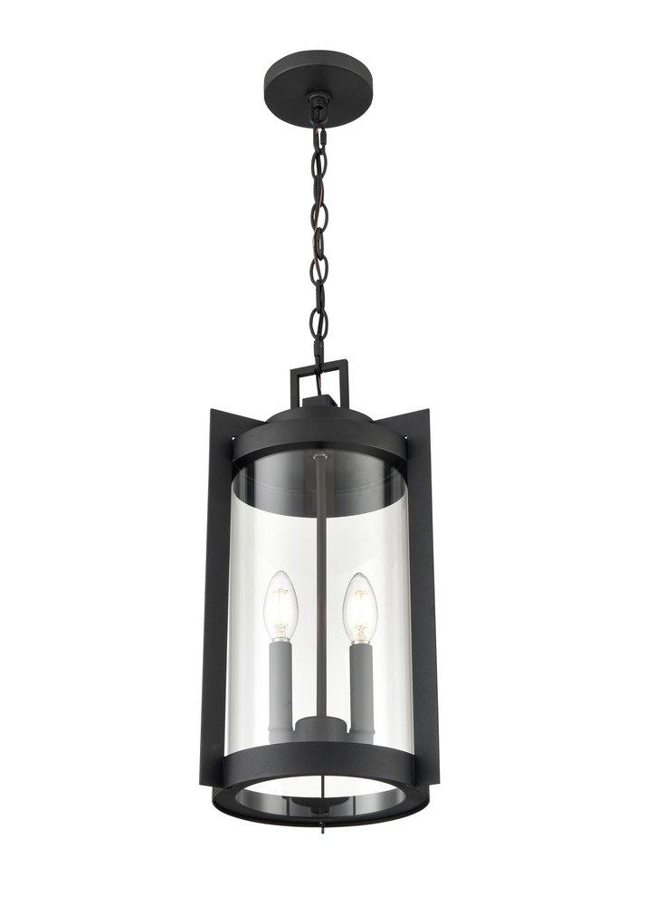 2-Light Outdoor Hanging Lantern in Textured Black 
