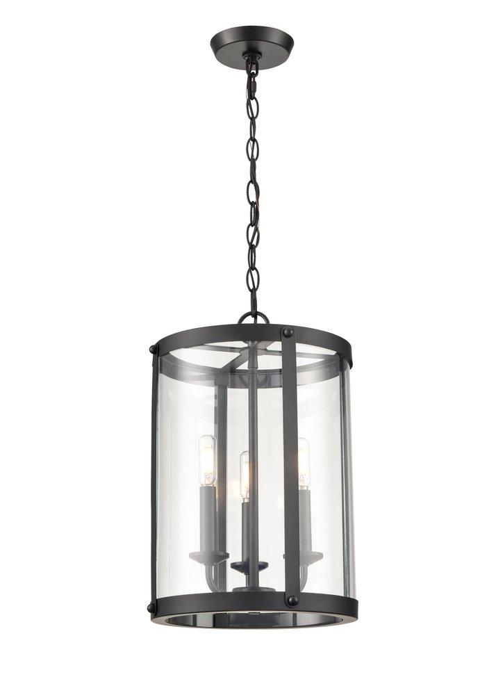 3-Light Foyer Pendant in Matte Black 