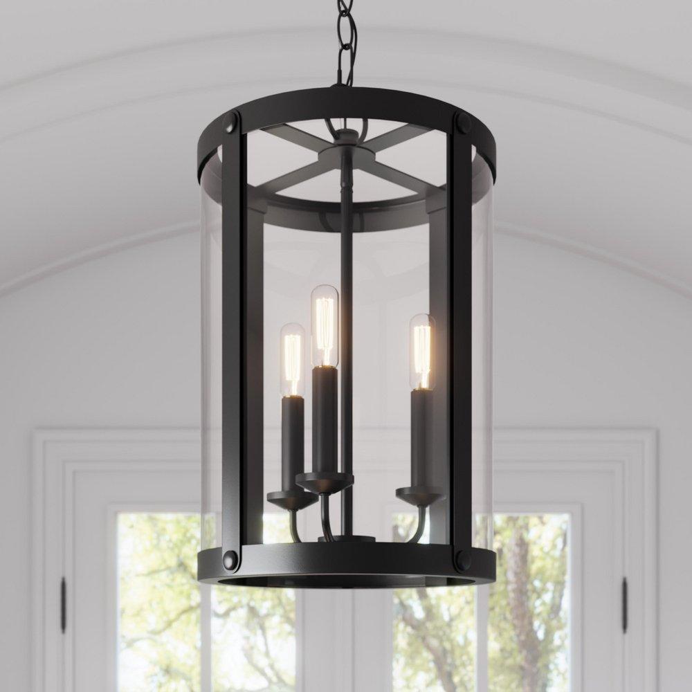 3-Light Foyer Pendant in Matte Black 