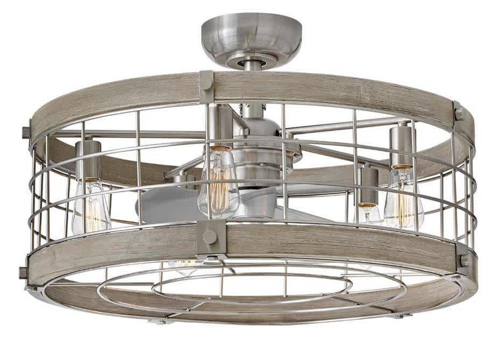 BRYCE 27 LED FANDELIER IN HERITAGE BRASS WITH WEATHERED WOOD ACCENTS 