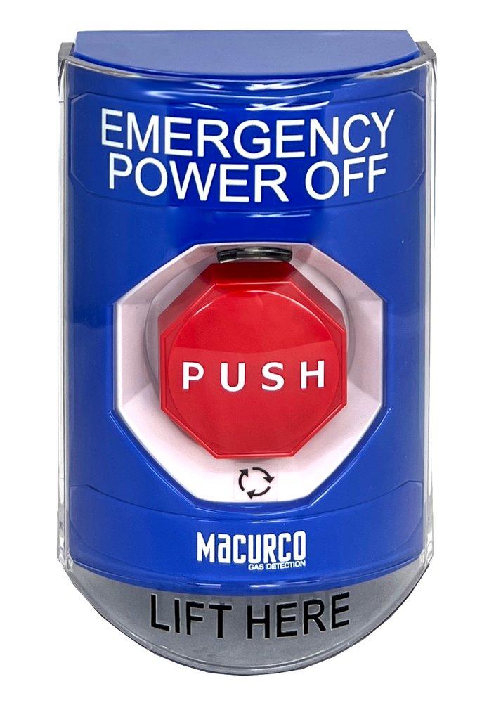 MACURCO EMERGENCY POWER OFF BUTTON - TWO 2 FORM C CONTACTS RATED AT 10A, 1/2 HP, 125/250 VAC, 6A, 30V. TWISTABLE RESET SWITCH 