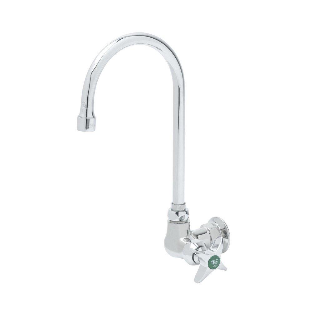 LAB FAUCET SINGLE TEMP WALL MOUNT TIN-LINED GOOSENECK 2.2 GPM AERATOR 4-ARM HANDLE 