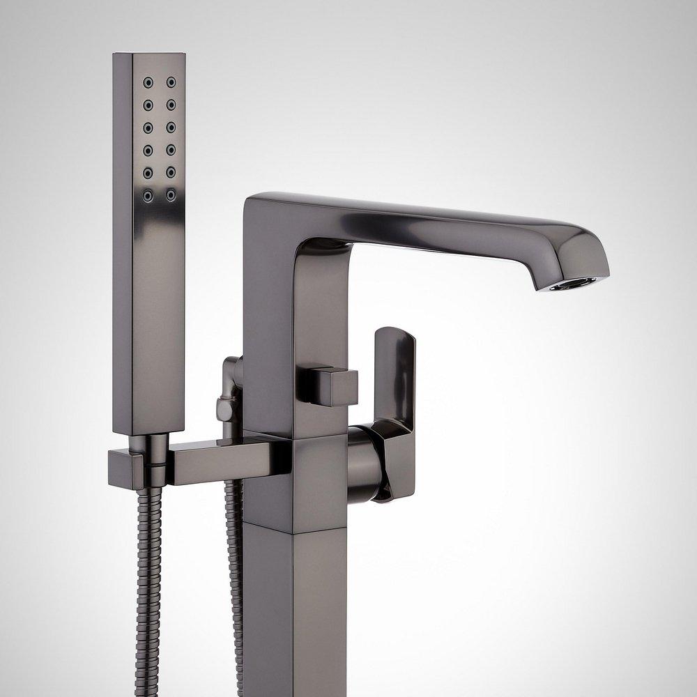 Signature Hardware Gunmetal Floor Mount Tub Filler Faucet with Hand Shower - Less Valve 