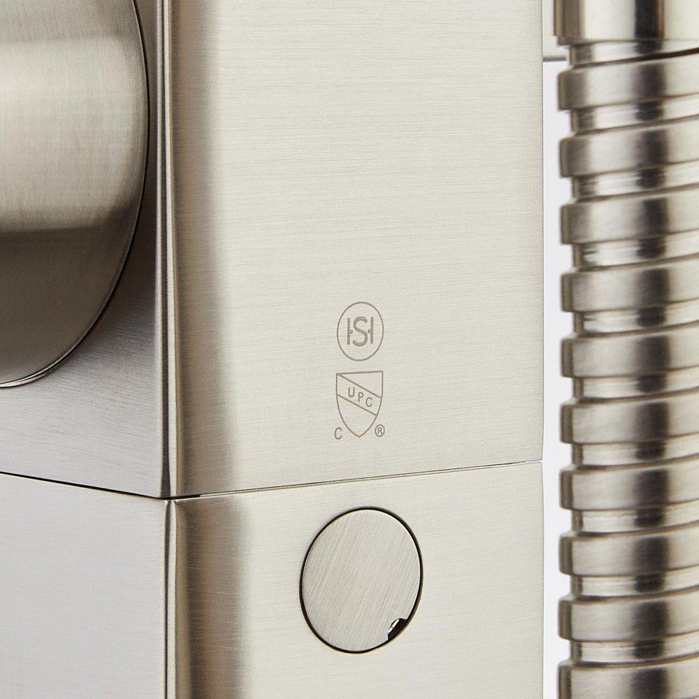 Signature Hardware Brushed Nickel Floor Mount Tub Filler Faucet with Hand Shower - Less Valve 