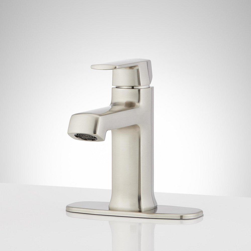 Signature Hardware Brushed Nickel Single Handle Monoblock Bathroom Sink Faucet 
