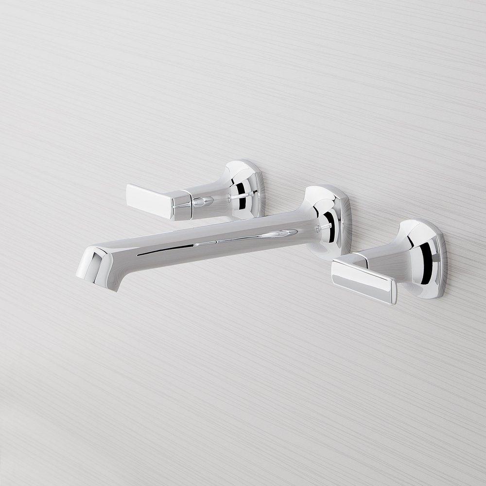 Signature Hardware Chrome Two Handle Wall Mount Widespread Bathroom Sink Faucet 