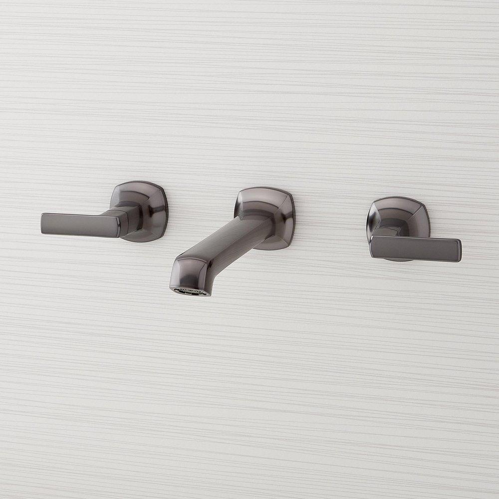 Signature Hardware Gunmetal Two Handle Wall Mount Widespread Bathroom Sink Faucet 