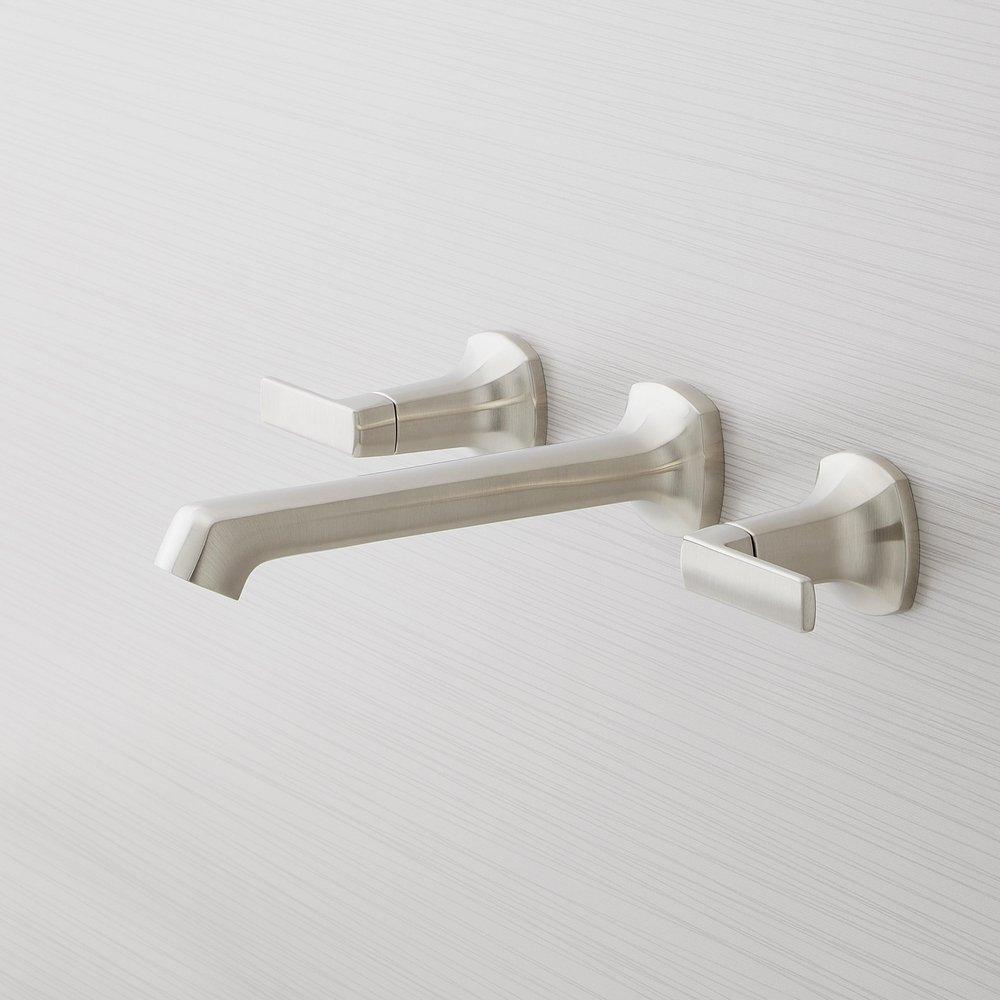 Signature Hardware Brushed Nickel Two Handle Wall Mount Widespread Bathroom Sink Faucet 