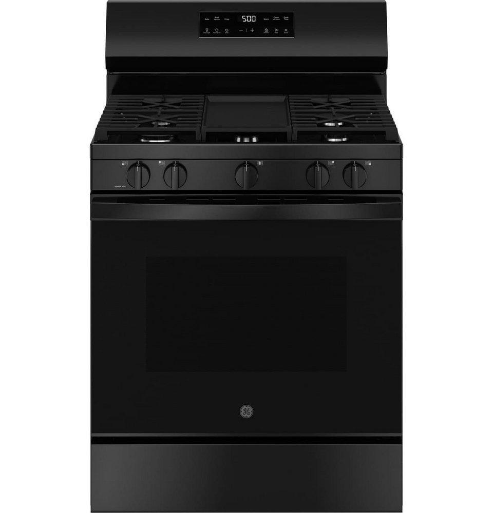 GE&reg; Black 30 in. 4-Burner Gas Freestanding Range with Crisp Mode 