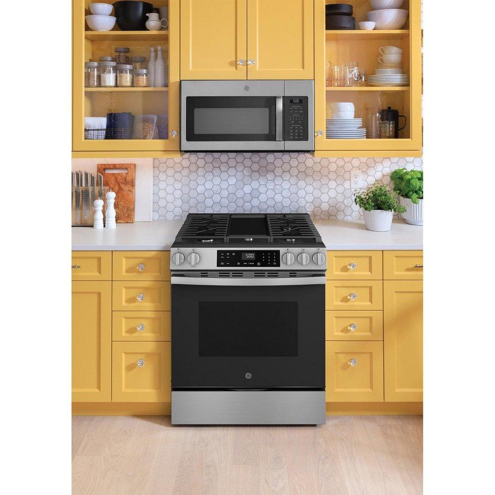 30 in. 4-Burner Gas Slide-In Range with Griddle and Crisp Mode in Stainless Steel 