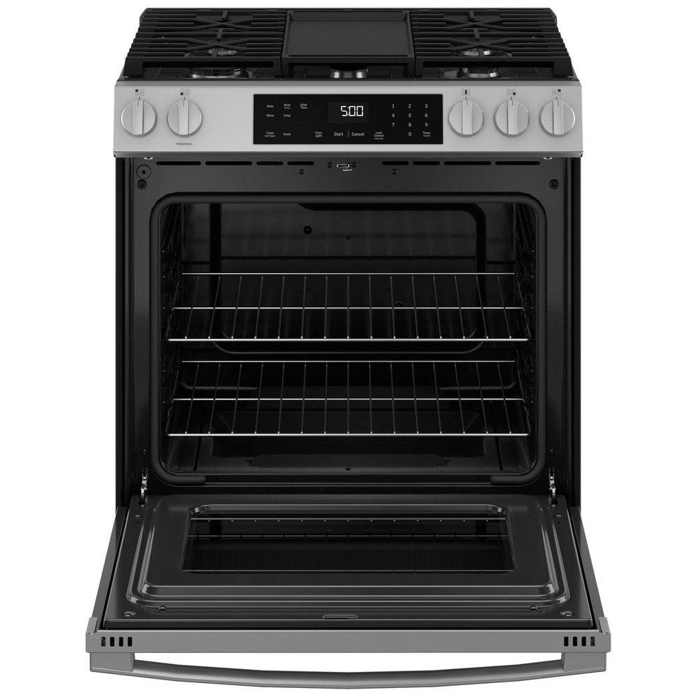 30 in. 4-Burner Gas Slide-In Range with Griddle and Crisp Mode in Stainless Steel 