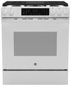 30 in. 4-Burner Gas Slide-In Range with Griddle and No Preheat Air Fry in White