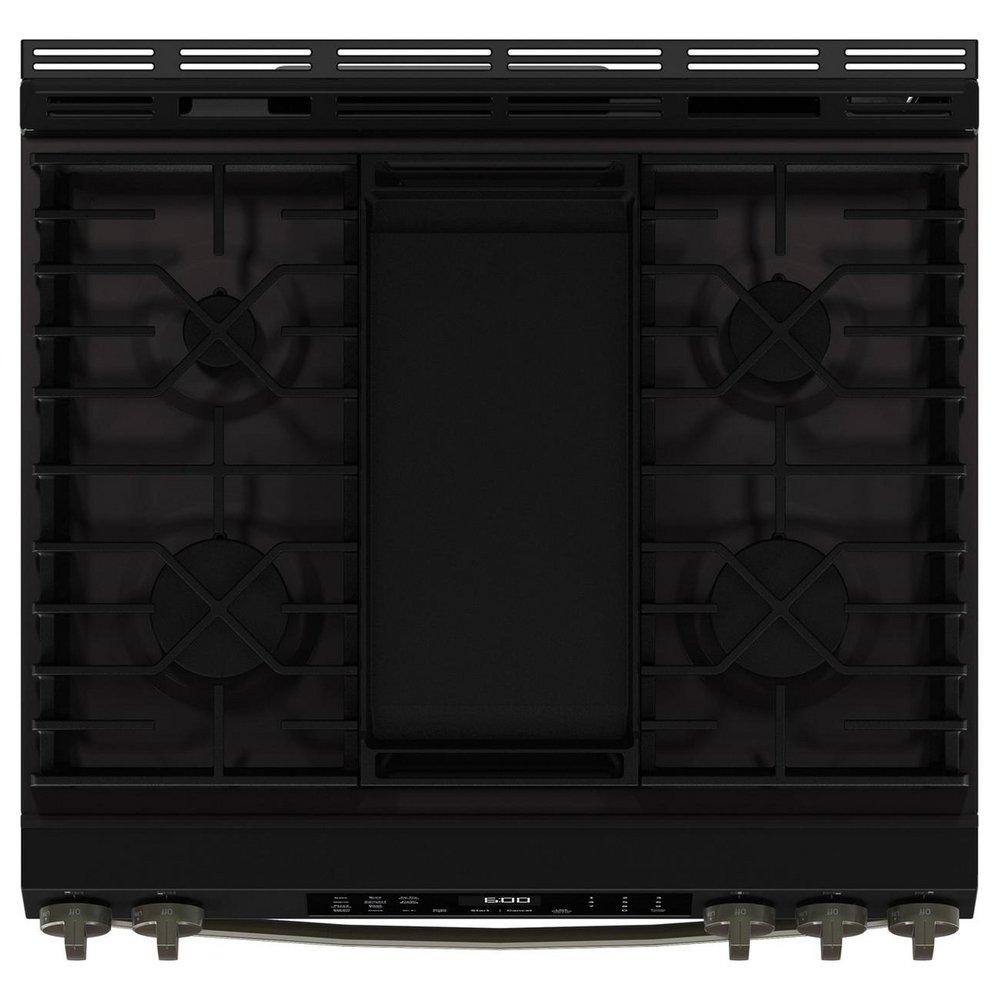 GE&reg; White 30 in. 4-Burner Gas Slide-In Range with Griddle and No Preheat Air Fry 