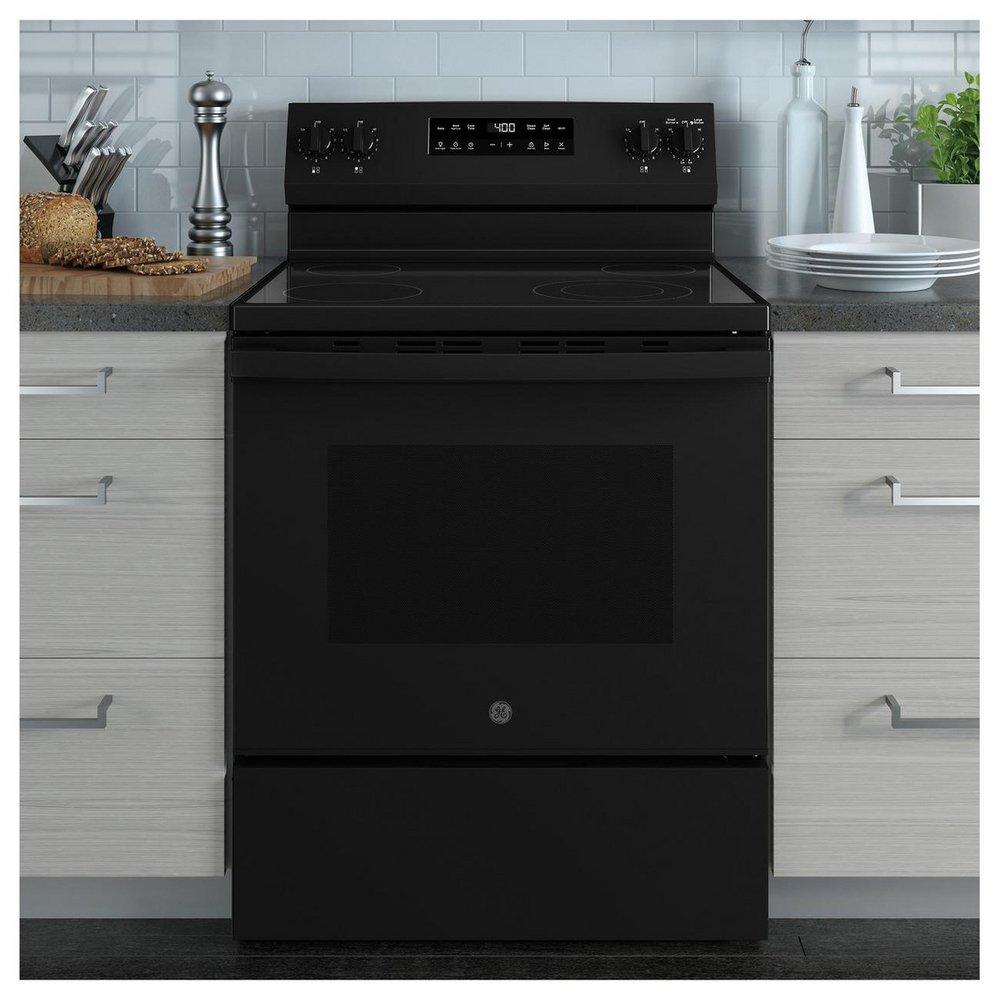 GE&reg; Black 30 in. 4-Burner Electric Freestanding Range 
