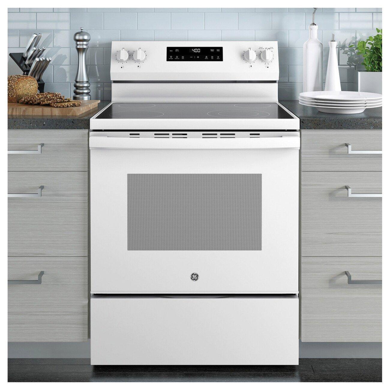 GE&reg; White "30 in. 4-Burner Electric Freestanding Range" 