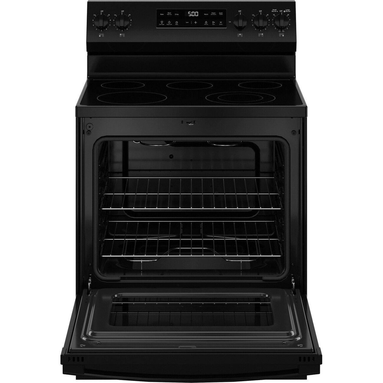 GE&reg; Black "30 in. 4-Burner Electric Freestanding Range with Crisp Mode" 