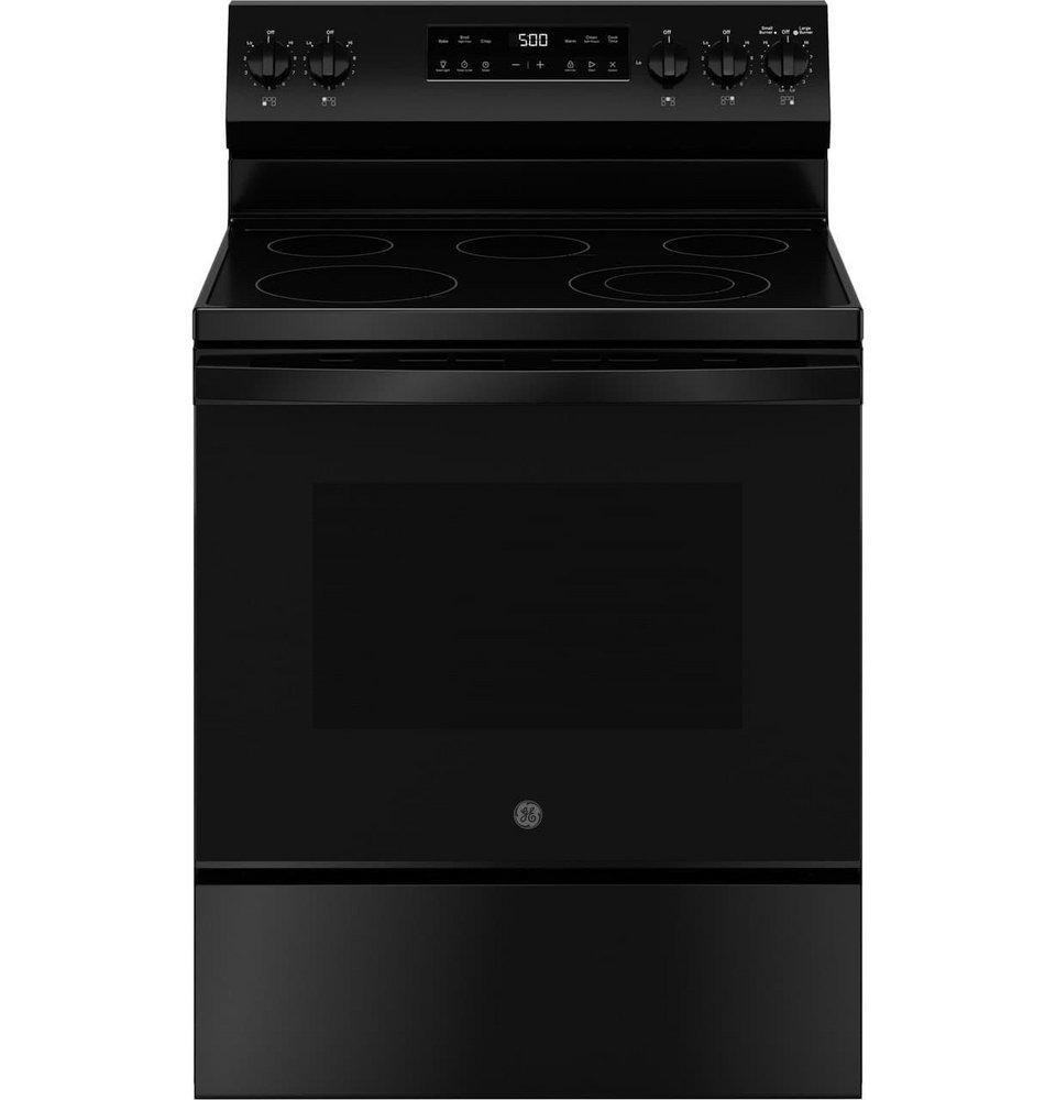 GE&reg; Black 30 in. 4-Burner Electric Freestanding Range with Crisp Mode 