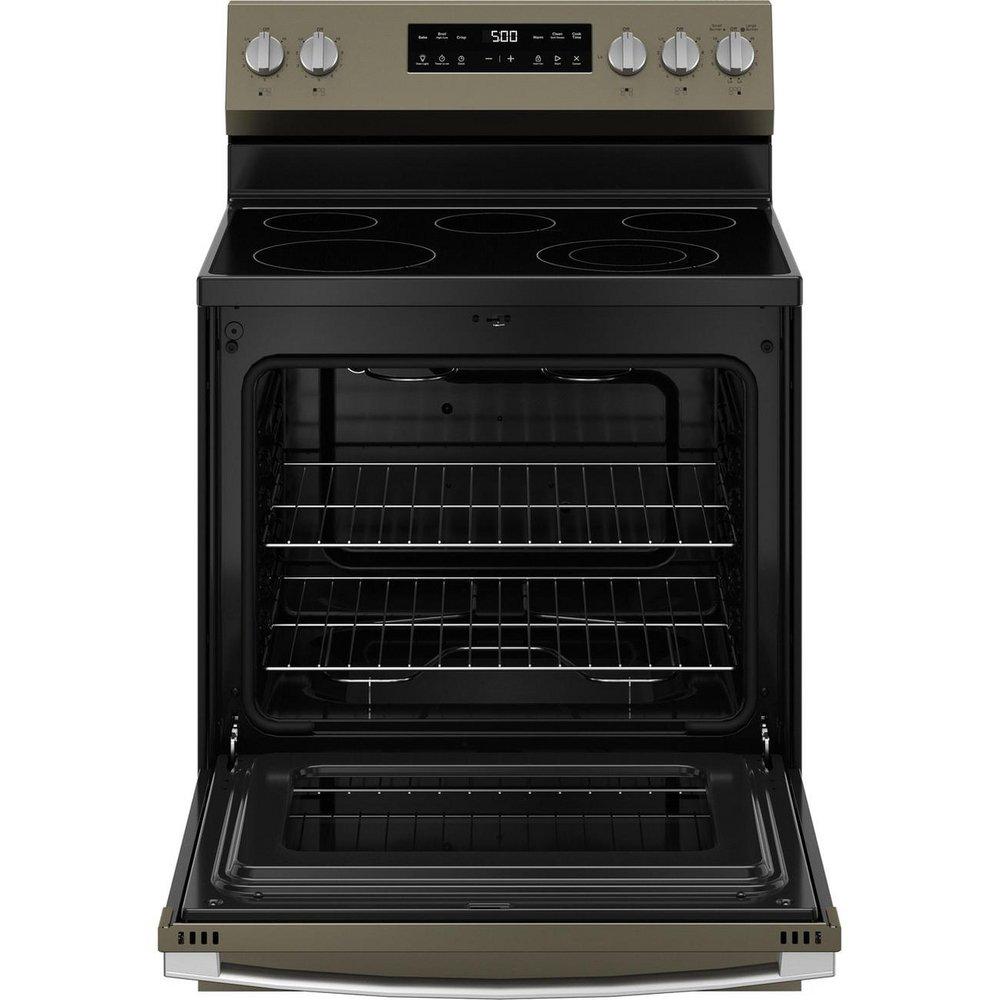 GE&reg; Slate "30 in. 4-Burner Electric Freestanding Range with Crisp Mode" 