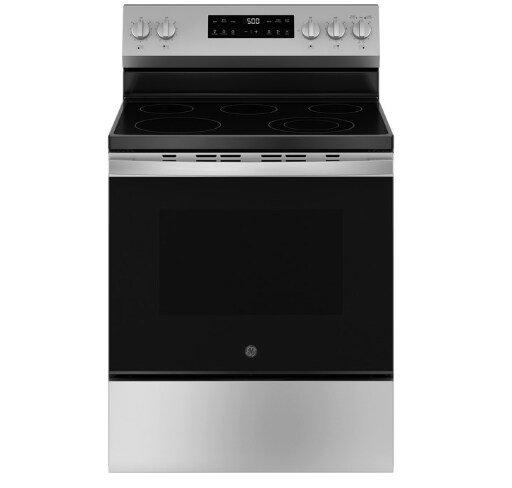 GE&reg; Stainless Steel "30 in. 4-Burner Electric Freestanding Range with Crisp Mode" 