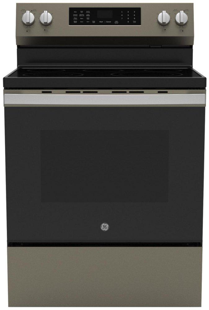 GE&reg; Fingerprint Resistant Slate 30 in. 5-Burner Electric Freestanding Range with No Preheat Air Fry 