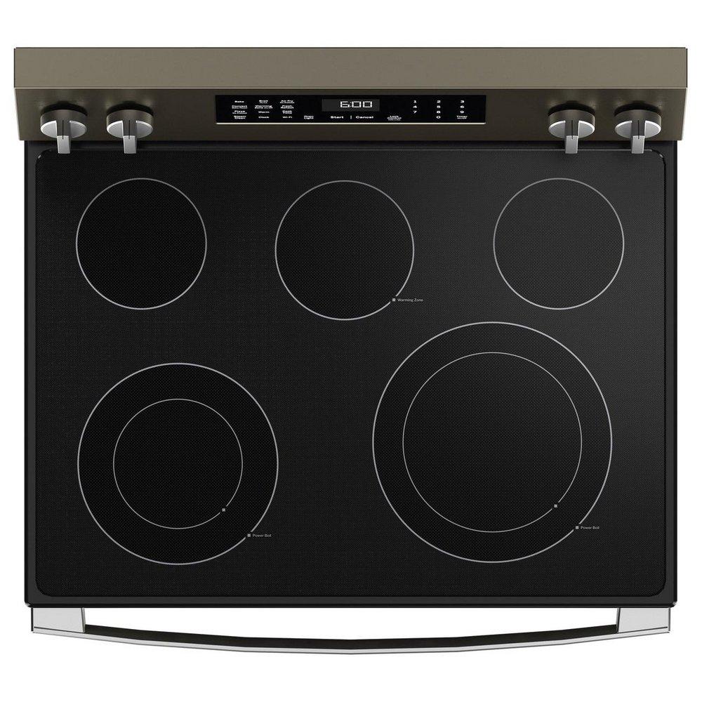 GE&reg; Fingerprint Resistant Slate 30 in. 5-Burner Electric Freestanding Range with No Preheat Air Fry 