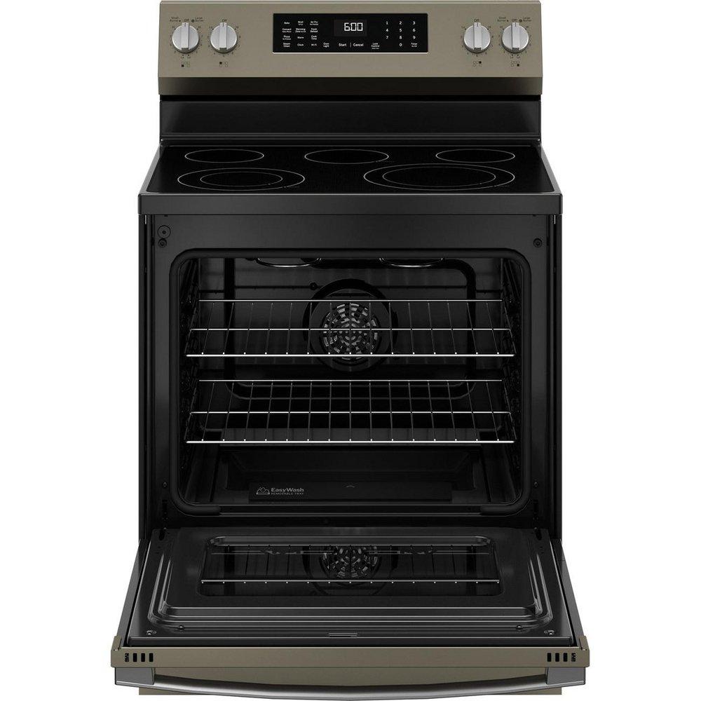 GE&reg; Fingerprint Resistant Slate 30 in. 5-Burner Electric Freestanding Range with No Preheat Air Fry 