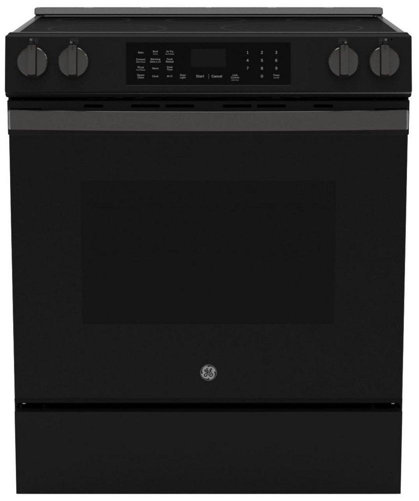 GE&reg; Black 30 in. 5-Burner Electric Slide-In Range with No Preheat Air Fry 
