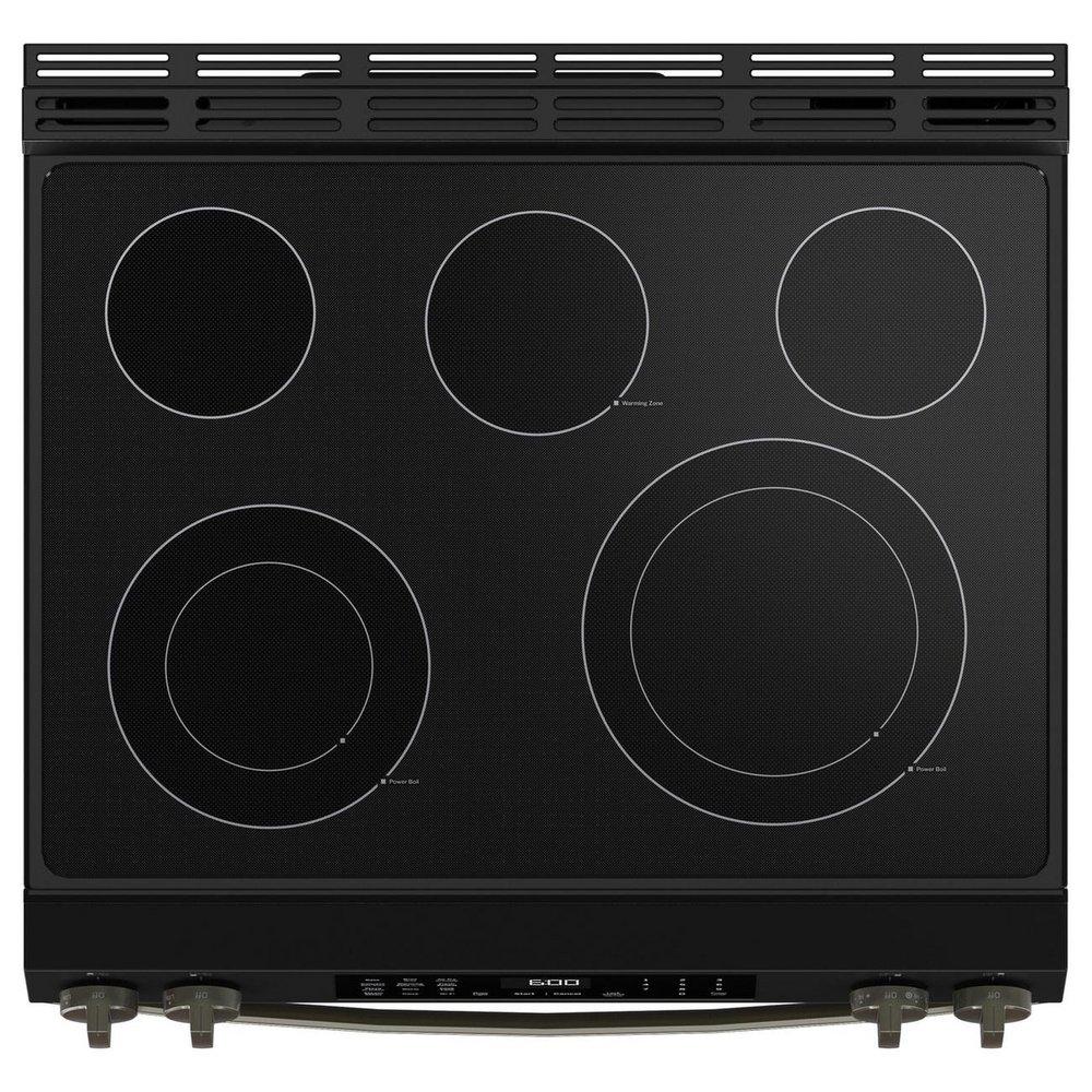GE&reg; Black 30 in. 5-Burner Electric Slide-In Range with No Preheat Air Fry 