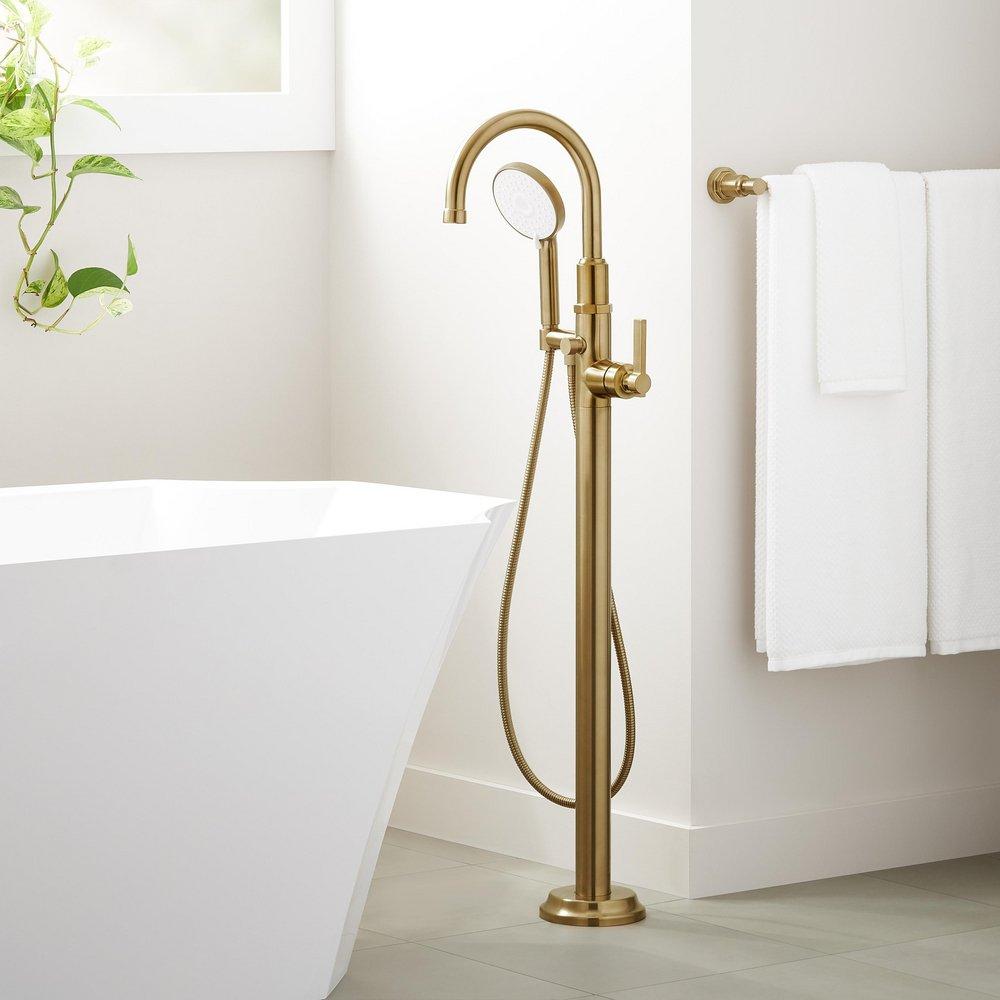 GREYFIELD FREESTANDING TUB FAUCET AND ROUGH-IN VALVE WITHOUT STOPS - AGED BRASS 