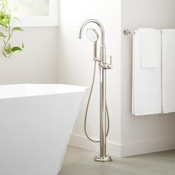 Single Handle Floor Mount Tub Filler Faucet in Polished Nickel - Includes Valve, Less Stops