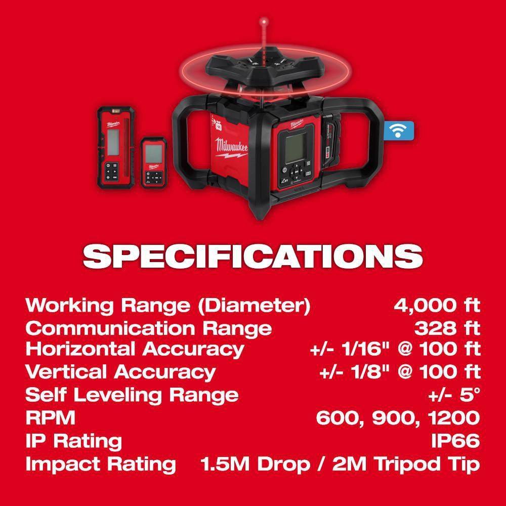 M18 RED EXTERIOR DUAL SLOPE ROTARY LASER LEVEL KIT W/ RECEIVER REMOTE GRADE ROD & TRIPOD 
