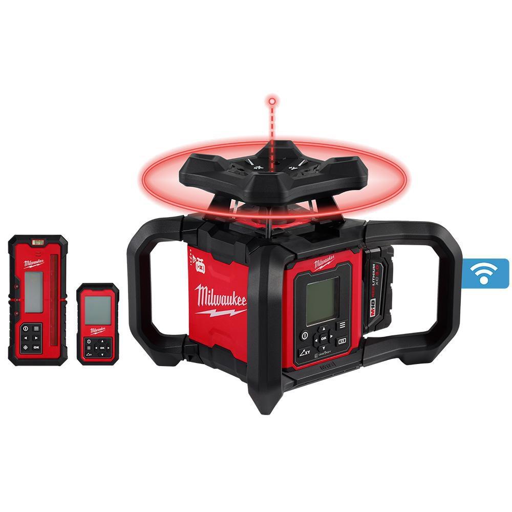 M18 RED EXTERIOR DUAL SLOPE ROTARY LASER LEVEL KIT W/ RECEIVER REMOTE GRADE ROD & TRIPOD 