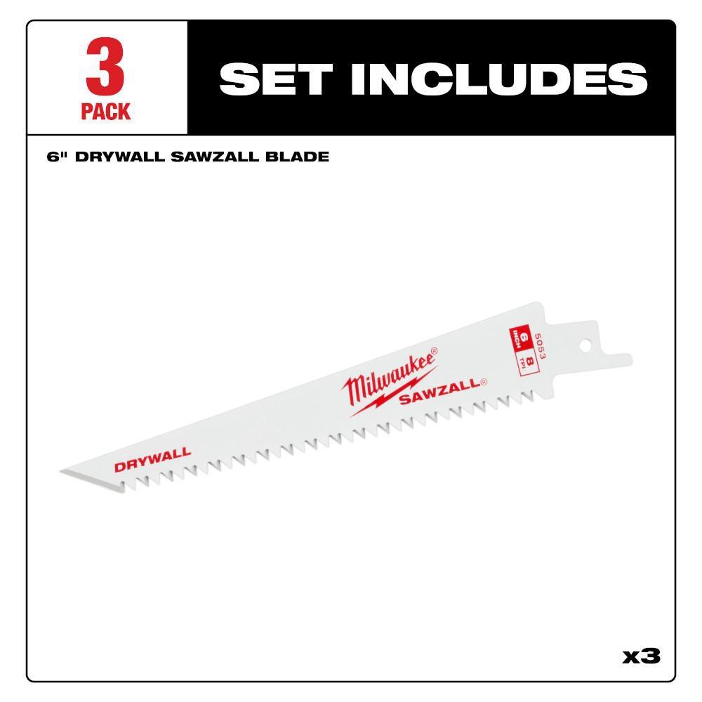 6 8TPI DRYWALL SAWZALL BLADES 3 PK 