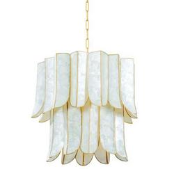 56W 7-Light Chandelier in Vintage Gold Leaf and Capiz Shell