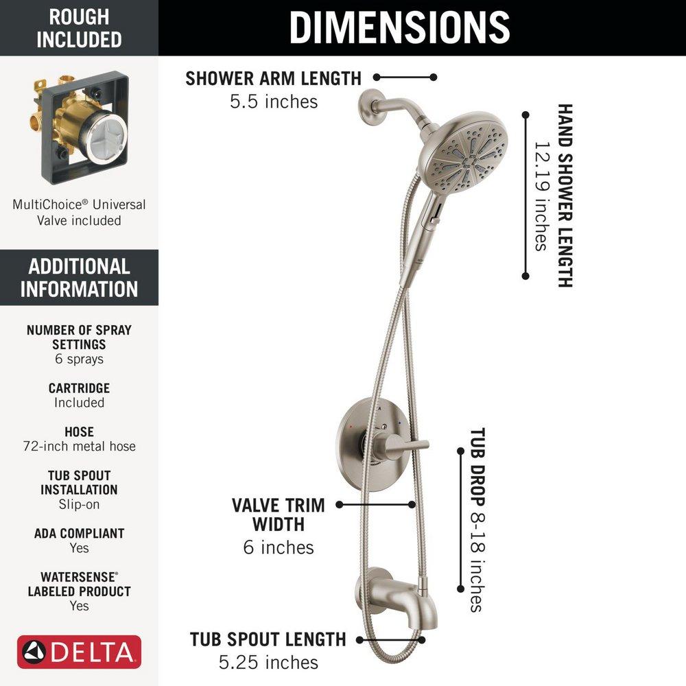 Delta Faucet Brilliance Stainless Single Handle Multi Function Bathtub & Shower Faucet 